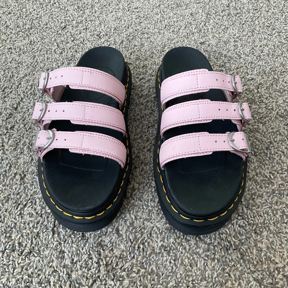 Dr Martens Womens Blaire Slide Platform Sandals Pink Leather Buckle Size 8 US